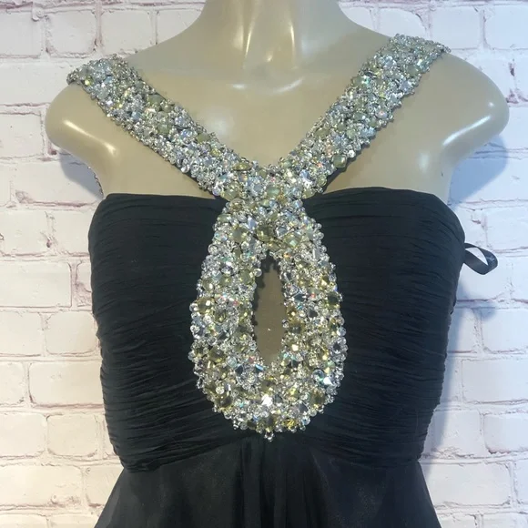 Black Sherri Hill halter cocktail dress w rhinestones - Picture 3 of 7